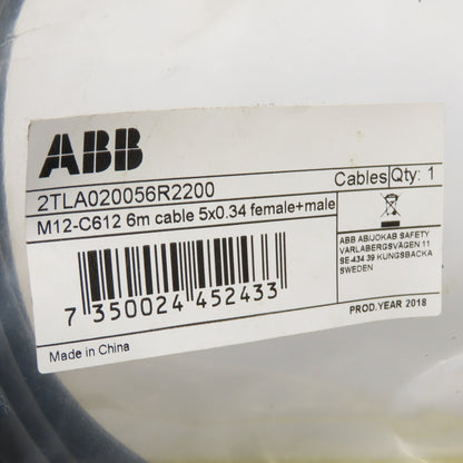 ABB M12-C612 2TLA020056R2200 M12 5-Pole 6m Shielded Cable Female Male