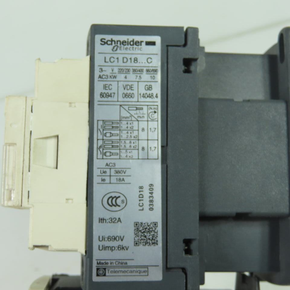 Schneider LC1D18 600VAC Contactor 18A 220V Coil W/ LRD32C Overload 23-32A