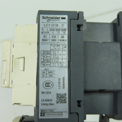 Schneider LC1D18 600VAC Contactor 18A 220V Coil W/ LRD32C Overload 23-32A