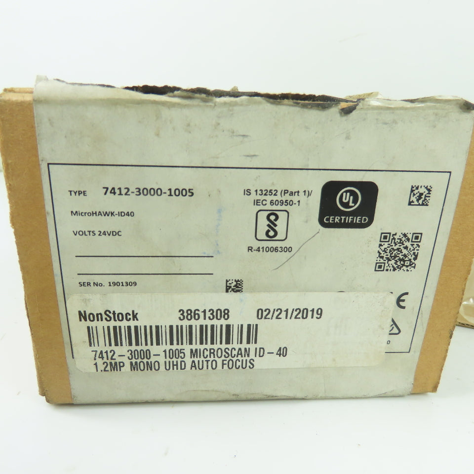 Microscan 7412-3000-1005 ID-40 MicroHAWK Barcode Reader 1.2MP Mono UHD 24VDC