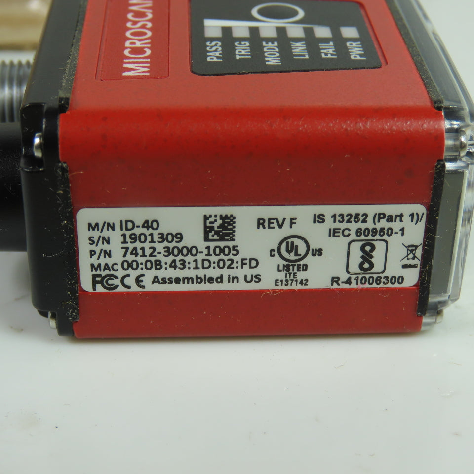 Microscan 7412-3000-1005 ID-40 MicroHAWK Barcode Reader 1.2MP Mono UHD 24VDC