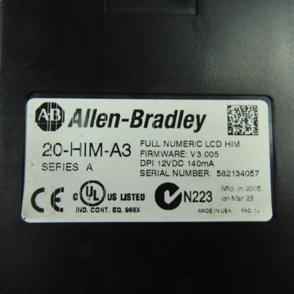 Allen-Bradley 20-HIM-A3 Full Numeric LCD HIM 12VDC 140mA (Cracked Screen)