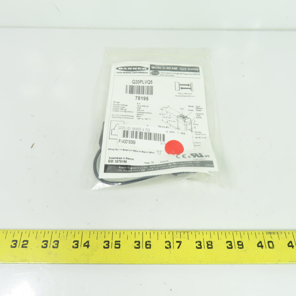 Banner Q20PLVQ5 World-Beam Retroreflective Photoelectric Sensor 10-30VDC