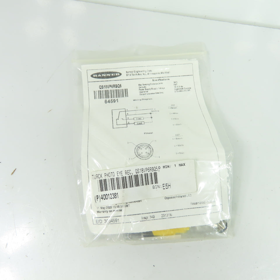 Banner QS18VP6RBQ5 WORLD-BEAM QS18 Opposed Mode Photoelectric Receiver 10-30VDC