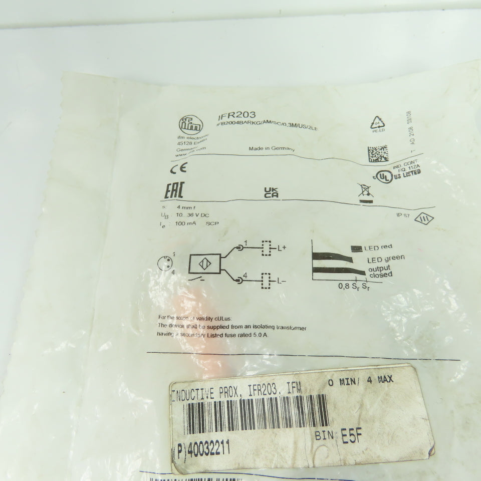 ifm IFR203 Inductive Proximity Sensor 10-36VDC 4mm