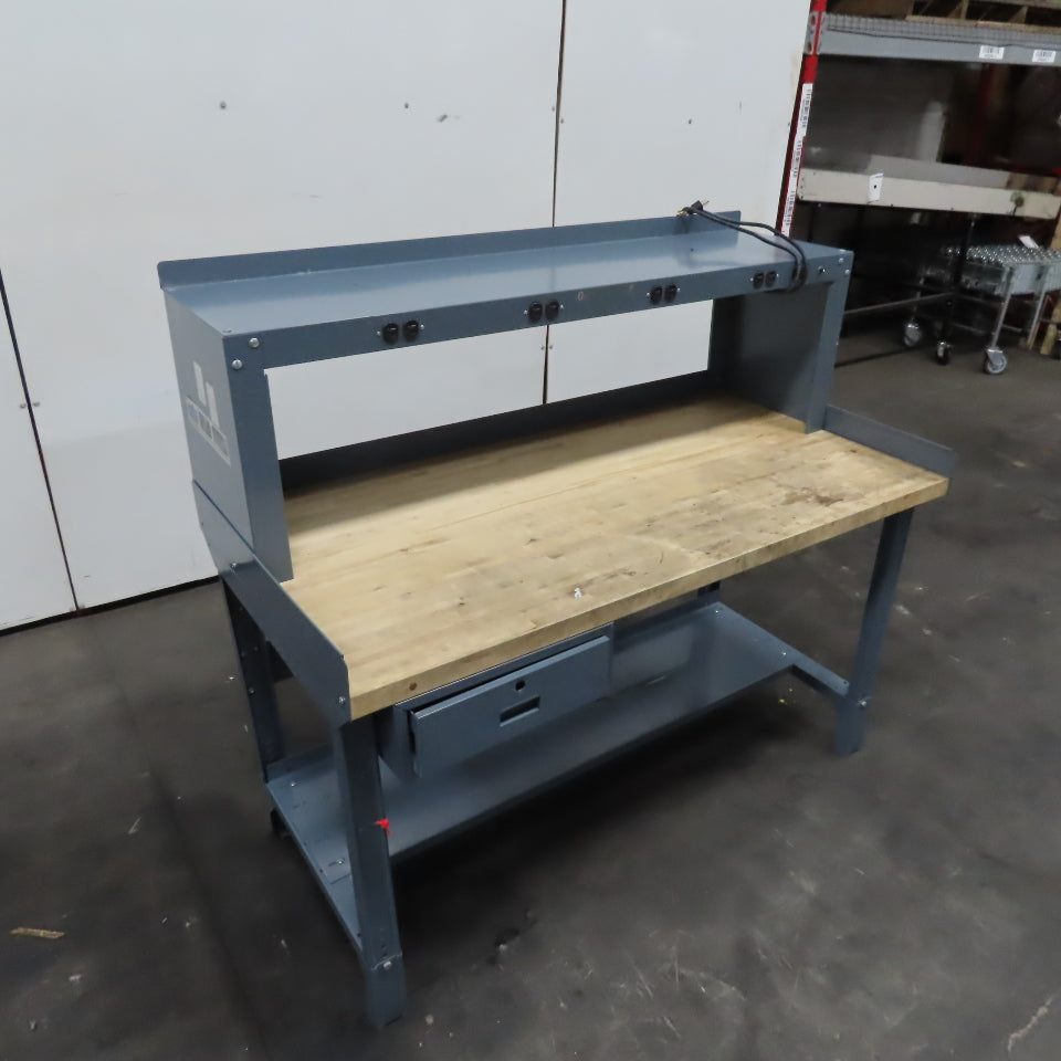 60" x 30" Butcher Block Top Industrial Work Desk Bench Riser Electric and Drawer