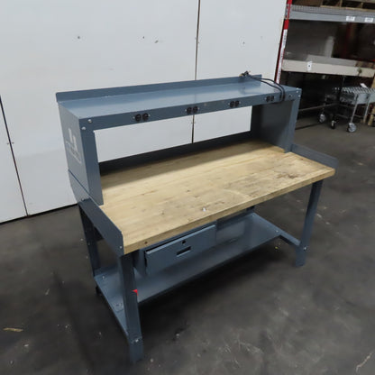60" x 30" Butcher Block Top Industrial Work Desk Bench Riser Electric and Drawer