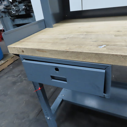 60" x 30" Butcher Block Top Industrial Work Desk Bench Riser Electric and Drawer
