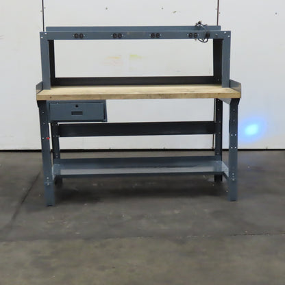 60" x 30" Butcher Block Top Industrial Work Desk Bench Riser Electric and Drawer