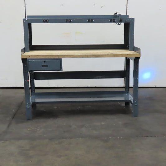 60" x 30" Butcher Block Top Industrial Work Desk Bench Riser Electric and Drawer