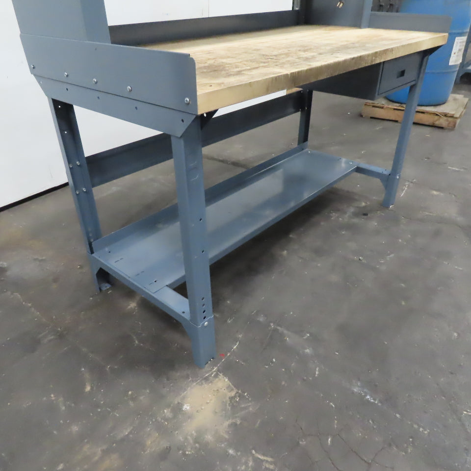 60" x 30" Butcher Block Top Industrial Work Desk Bench Riser Electric and Drawer