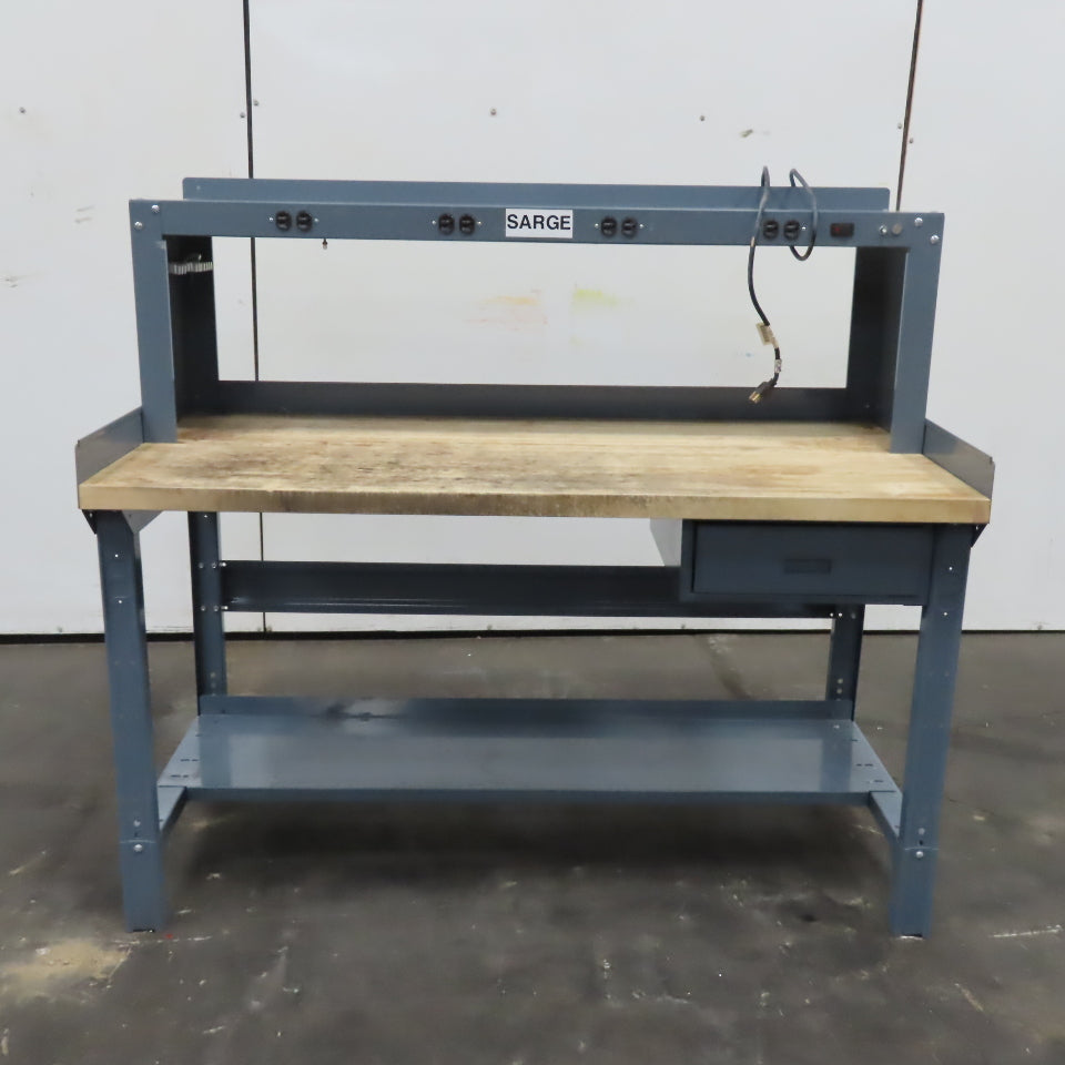 60" x 30" Butcher Block Top Industrial Work Desk Bench Riser Electric and Drawer