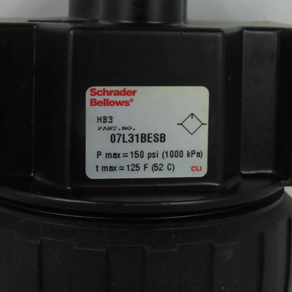 Schrader Bellows 07L31BESB Pneumatic Prep-Air II Mist Lubricator 150 PSI 1/2"NPT