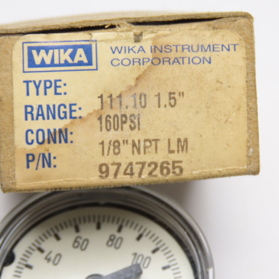 WIKA 9747265 111.10 Pressure Gauge 0-160 PSI 1/8" NPT Bottom Mount 1.5" Dial