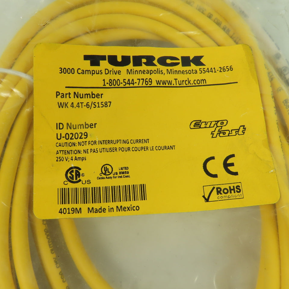 Turck U-02029 WK 4.4T-6/S1587 Eurofast Cordset Cable 4-Pin Female Right Angle