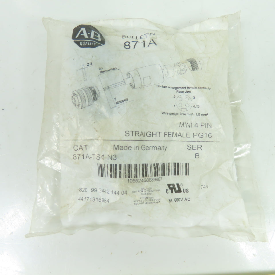 Allen-Bradley 871A-TS4-N3 Straight Female Mini 4-Pin PG16 Electrical Connector
