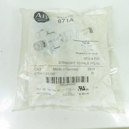 Allen-Bradley 871A-TS4-N3 Straight Female Mini 4-Pin PG16 Electrical Connector