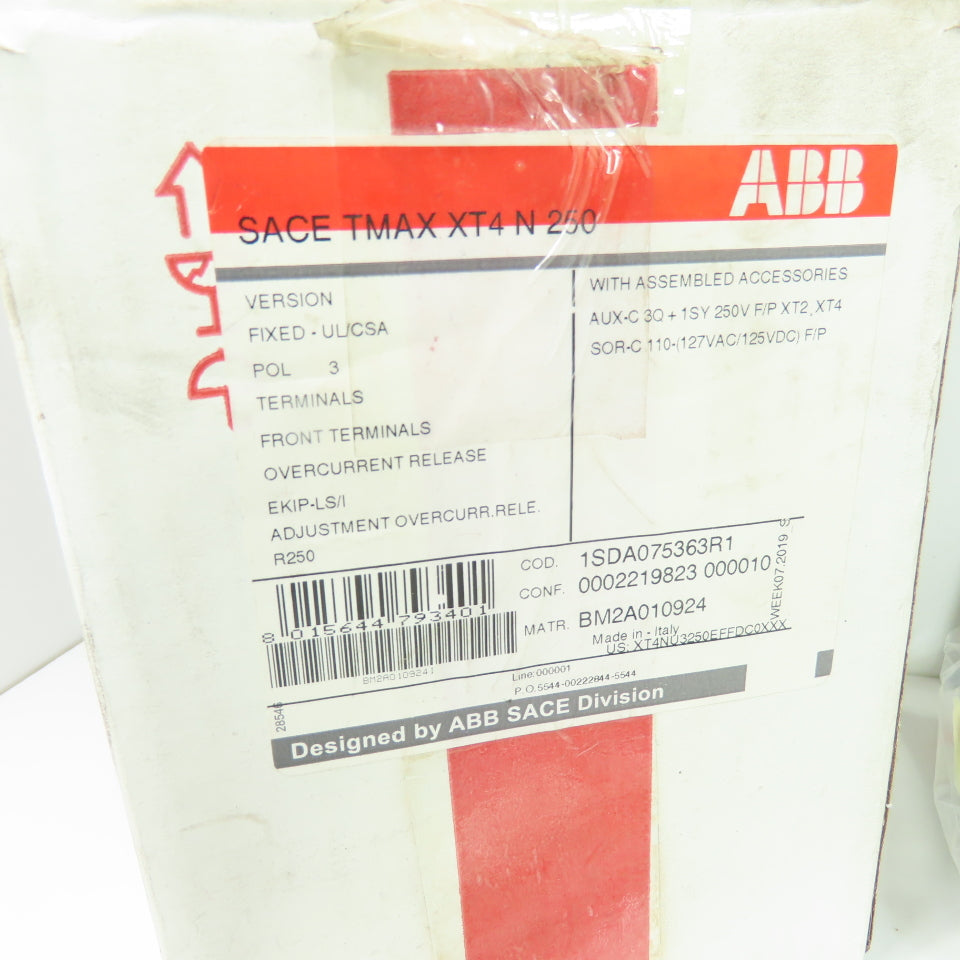 ABB XT4NU3250EFFDC0XXX SACE TMAX XT4 N 250 250A 3-Pole Circuit Breaker 600V Ekip