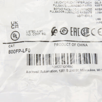Allen-Bradley 800FP-LF0 Amber Illuminated Flush Push Button Operator