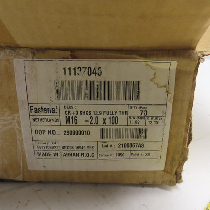 Fastenal 11137045 Class 12.9 M16-2.0 x 100mm Socket Head Cap Screws Lot Of 70