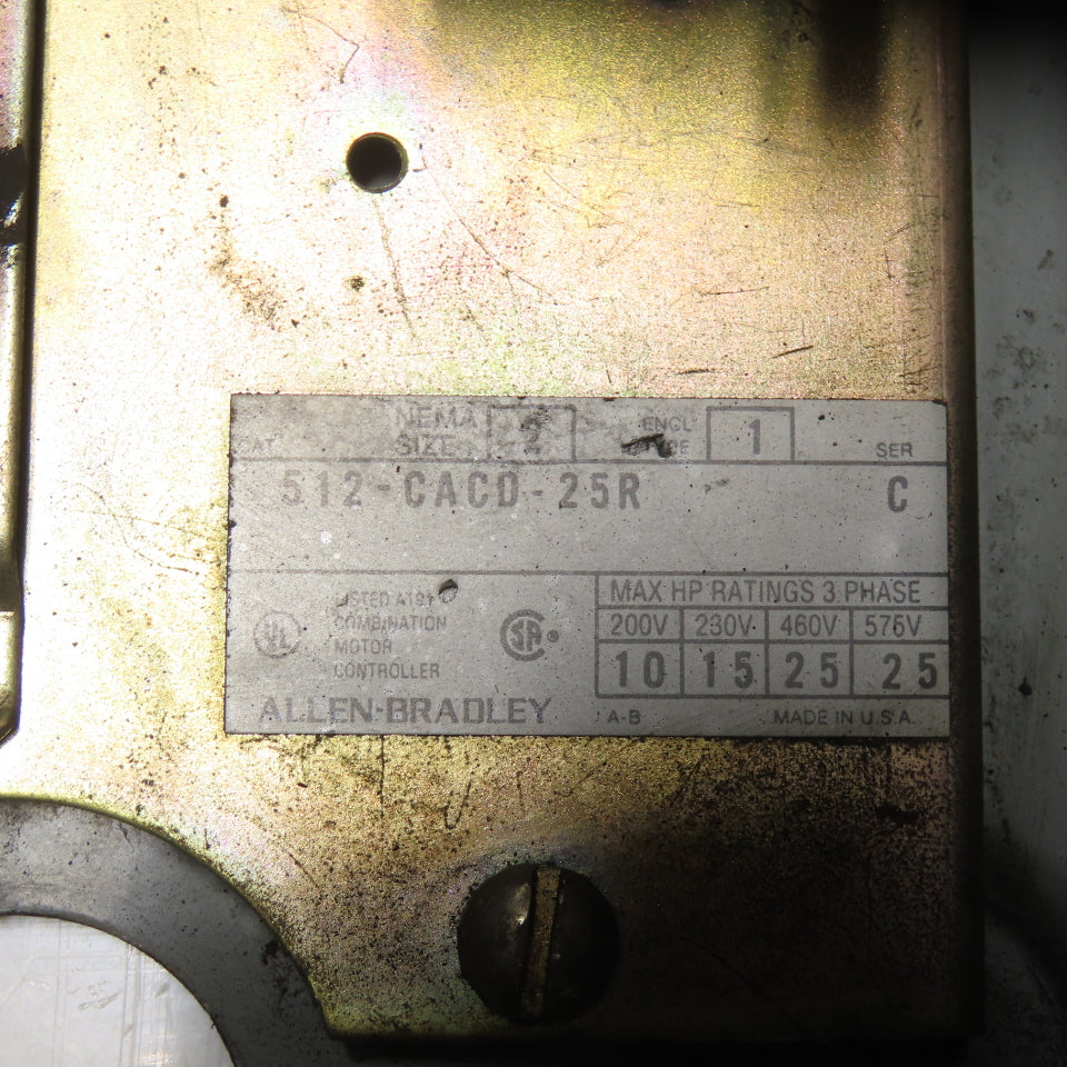 Allen-Bradley 512-CACD-25R NEMA Size 2 Combination Motor Controller 25HP 460V