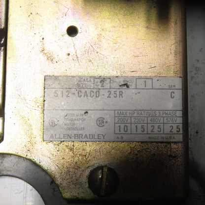Allen-Bradley 512-CACD-25R NEMA Size 2 Combination Motor Controller 25HP 460V