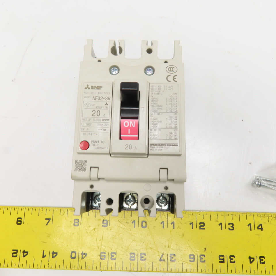 Mitsubishi Electric NF32-SV 3-Pole 20A No-Fuse Circuit Breaker 600V New