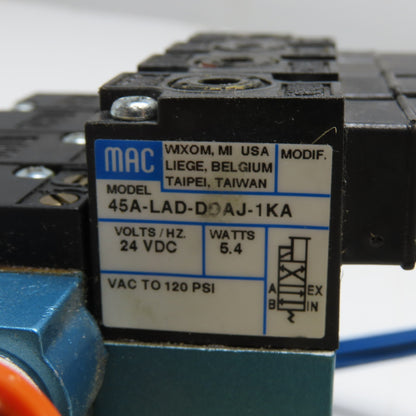 MAC 45A-LAD-DDAJ-1KA 4-Station Solenoid Valve Manifold 24VDC 120 PSI