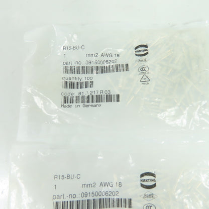 Harting 09150006202 Han R15 Female Crimp Contacts 18 AWG 1mm2 Lot of 200
