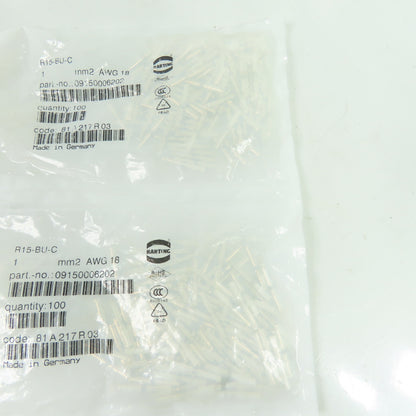 Harting 09150006202 Han R15 Female Crimp Contacts 18 AWG 1mm2 Lot of 200