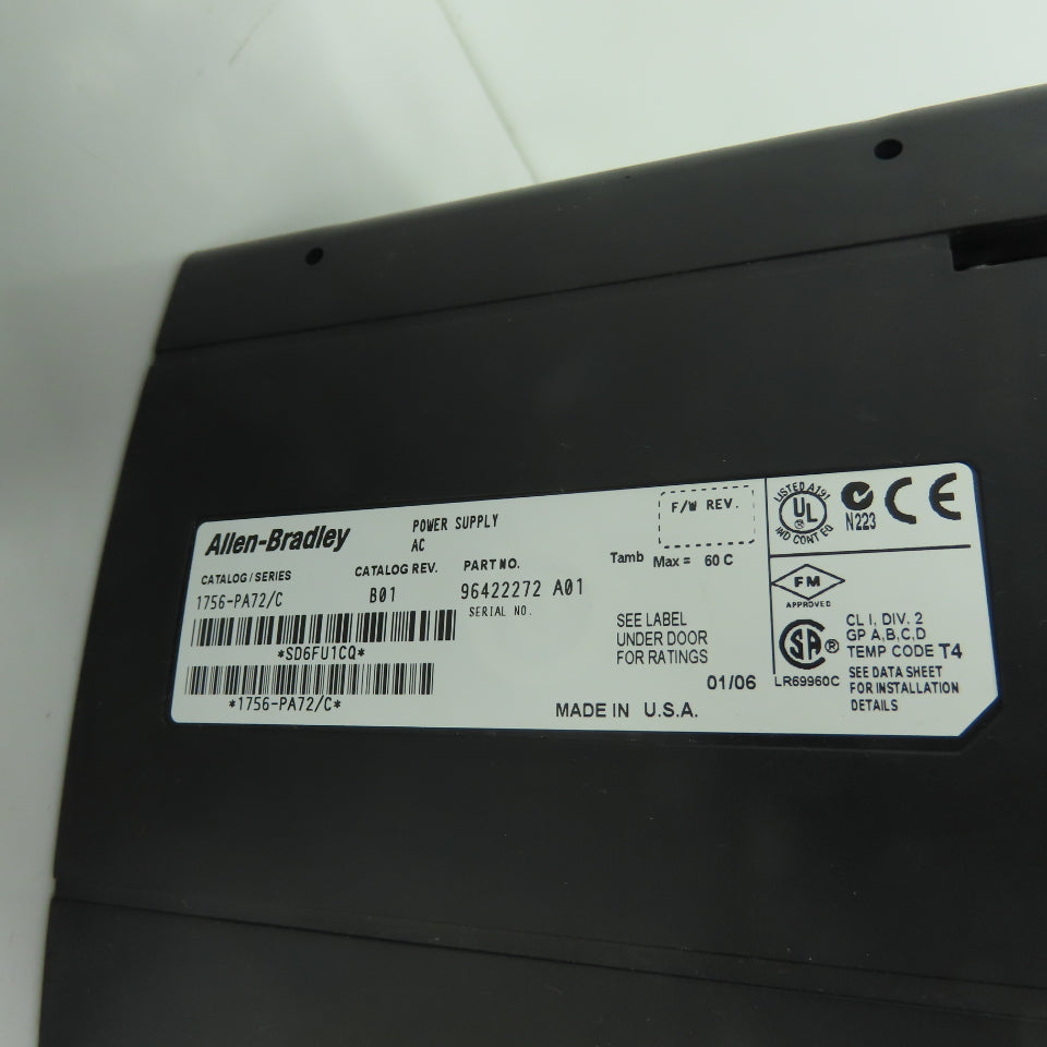 Allen-Bradley 1756-A4 ControlLogix 4-Slot Chassis W/ 1756-PA72AC Power Supply