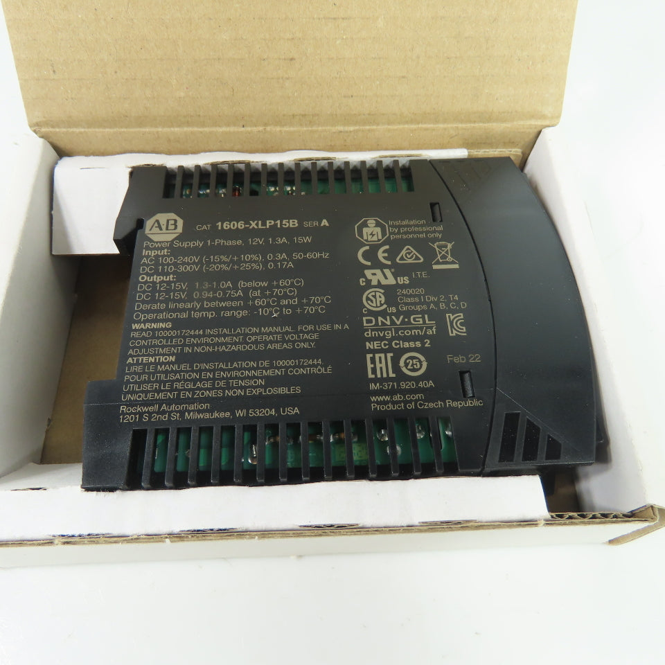 Allen-Bradley 1606-XLP15B Switched Mode Power Supply 12-15V Out 100-240V In