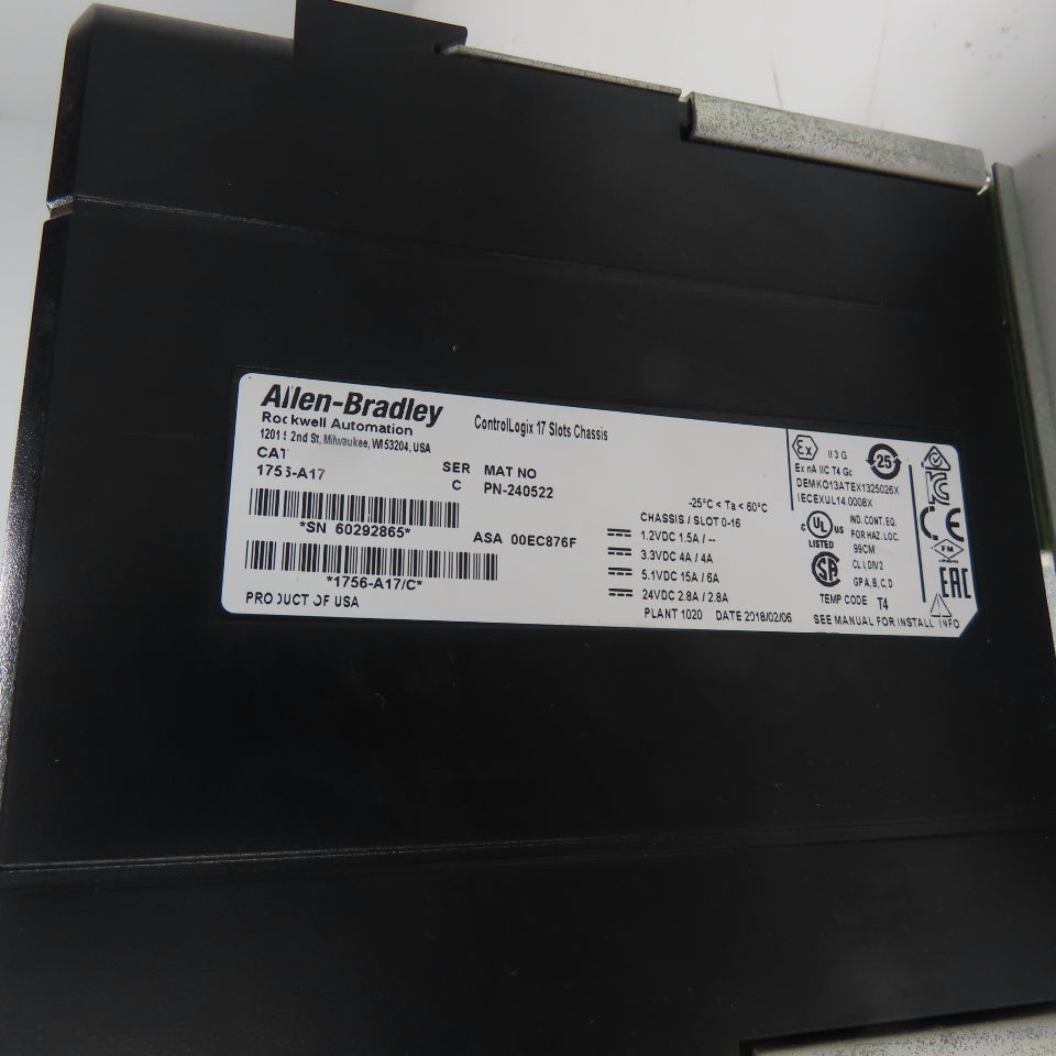Allen-Bradley 1756-A17 ControlLogix 17-Slot Chassis W/ 1756-PA75 Power Supply