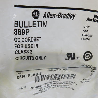 Allen-Bradley 889P-F3AB-5 QD Cordset Pico Straight 3-Pin 5 Meter