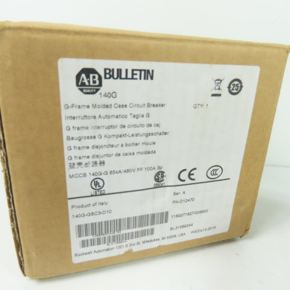 Allen-Bradley 140G-G6C3-D10 100A 3-Pole Molded Case Circuit Breaker 600V NEW