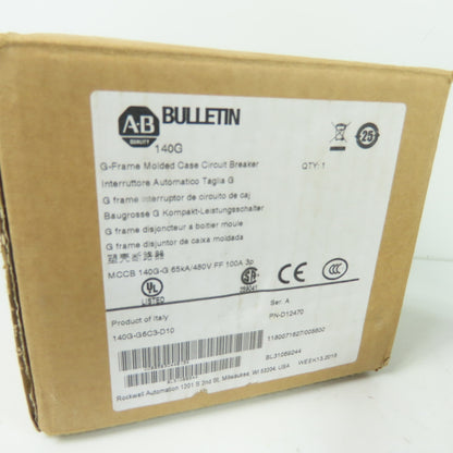 Allen-Bradley 140G-G6C3-D10 100A 3-Pole Molded Case Circuit Breaker 600V NEW