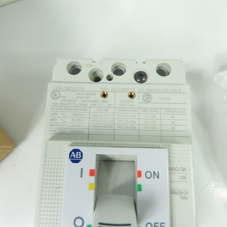 Allen-Bradley 140G-G6C3-D10 100A 3-Pole Molded Case Circuit Breaker 600V NEW
