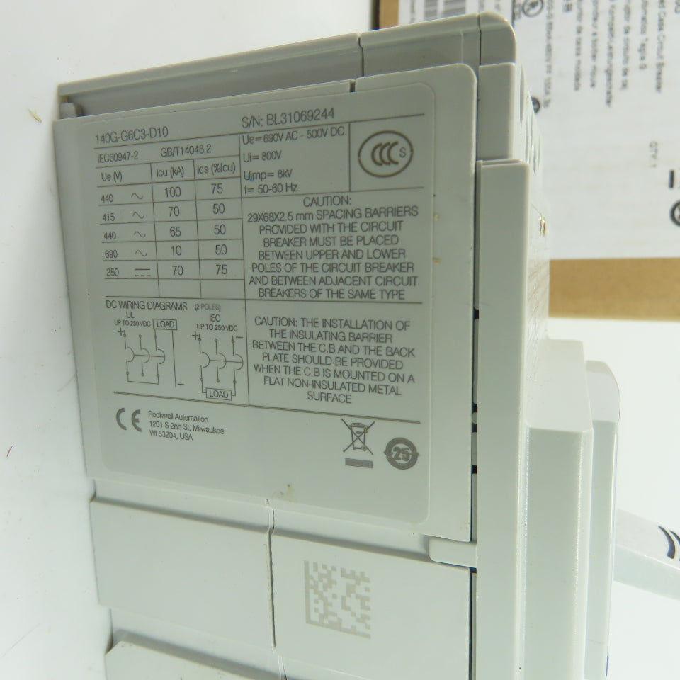 Allen-Bradley 140G-G6C3-D10 100A 3-Pole Molded Case Circuit Breaker 600V NEW