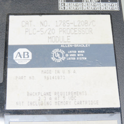 Allen-Bradley 1785-L20B/C PLC-5/20 Processor Module FW. Rev. B