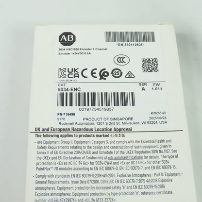 Allen-Bradley 5034-ENC HSC/SSI Encoder 1 Channel Module 24VDC Ser A FW 1.011 NEW