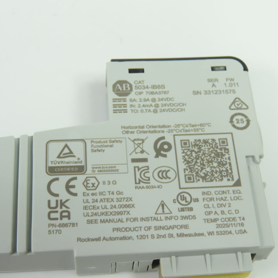 Allen-Bradley 5034-IB8S Safety Digital 8-Input Module 24VDC Ser A FW 1.011 NEW