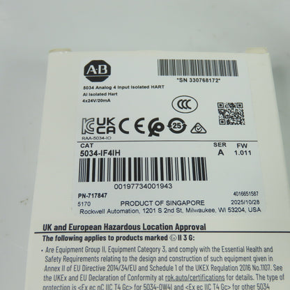Allen-Bradley 5034-IF4IH Analog 4 Input Isolated HART Module 24VDC Ser A FW1.011