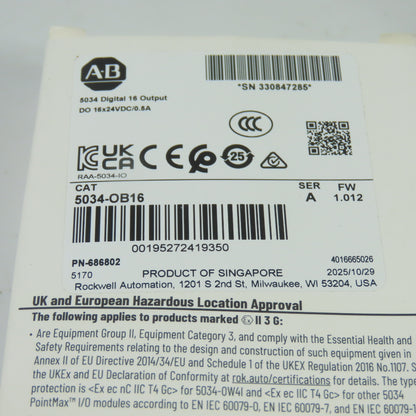 Allen-Bradley 5034-OB16 Digital 16 Output Module 24VDC 0.5A Ser A FW 1.012 NEW