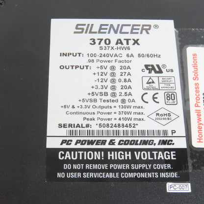 Silencer 370 ATX +5, +12, -12, 3.3V Power Supply 100-240VAC Input 6541002739