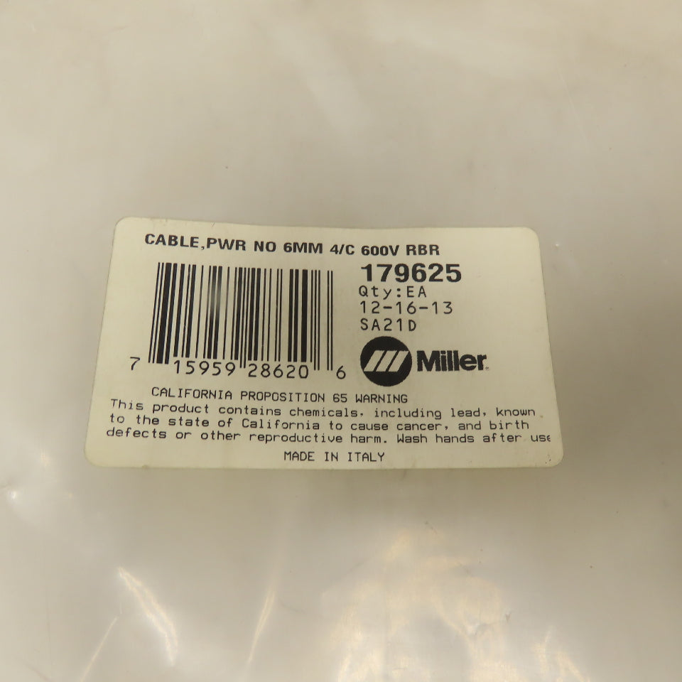 Miller 179625 4-Conductor 6mm 600V Power Cable NEW