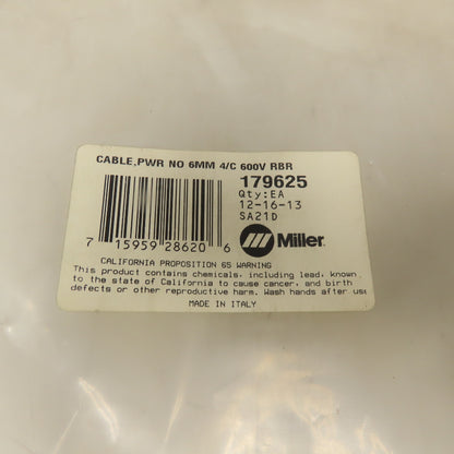 Miller 179625 4-Conductor 6mm 600V Power Cable NEW