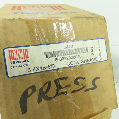TB Woods 344B 3.4X4B-SD 4 Groove B Conventional Sheave SD 3.75" OD NEW
