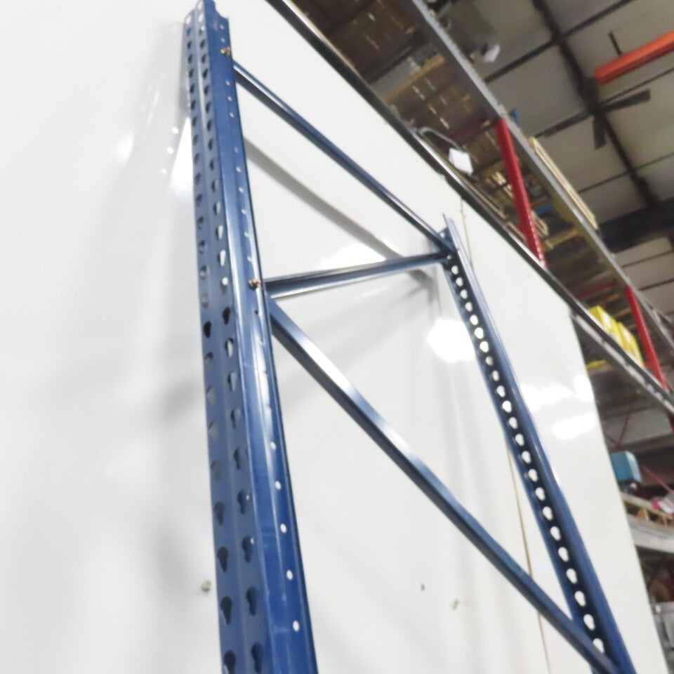 Mecalux 42" x 108" Tall Tear Drop Pallet Racking Upright Blue Used
