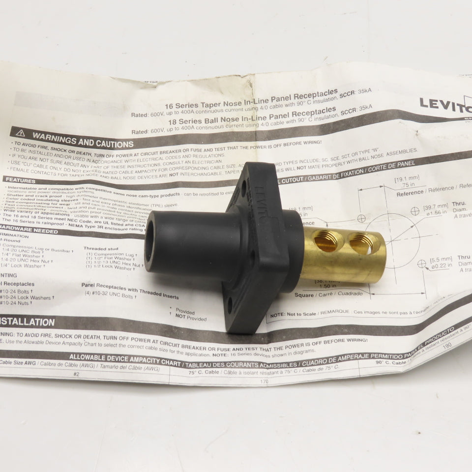 Leviton Series 16 600V 400A AC/DC Panel Mount Taper Nose Inline Receptacle