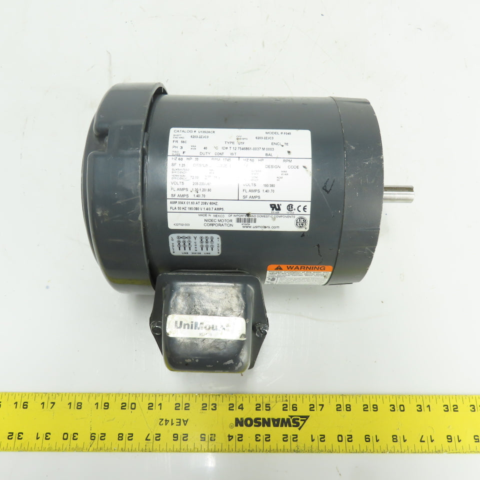 U.S. MOTORS U13S2ACR 1/3HP UniMount Electric Motor 208-230/460V 3Ph 1745RPM 56C